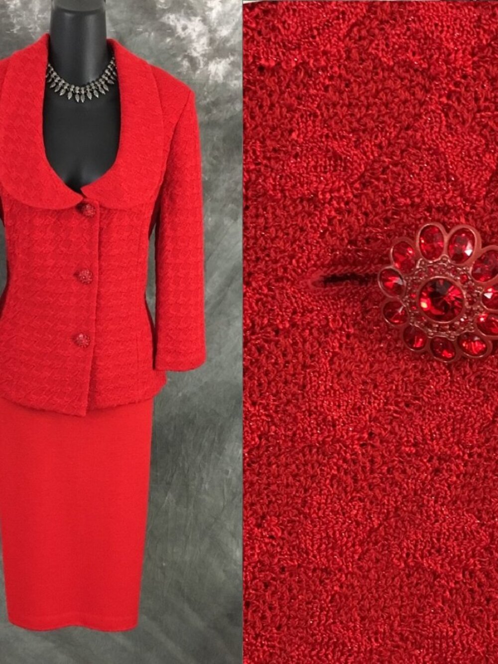 NWT NEW BEAUTIFUL St John knit red jacket skirt suit size 6 8